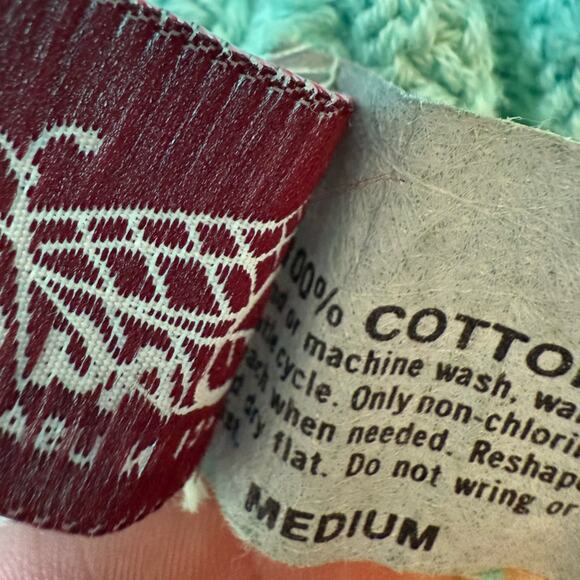 Vintage 80s/90s Dragonfly Lace Collar Knit Sweater Made in USA Medium Aqua Blue - Picture 6 of 7